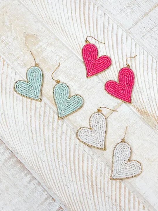 Prep Obsessed CT Earrings Heart Drop Beaded Dangle Earrings White