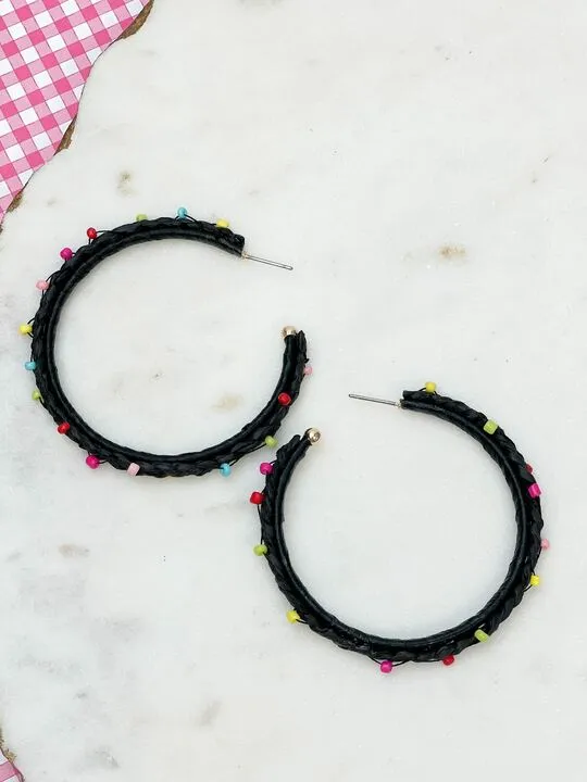 Prep Obsessed CT Earrings Rainbow Beaded Hoop Earrings Black