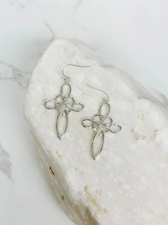 Prep Obsessed ESS Earrings Heart Cross Dangle Earrings Silver