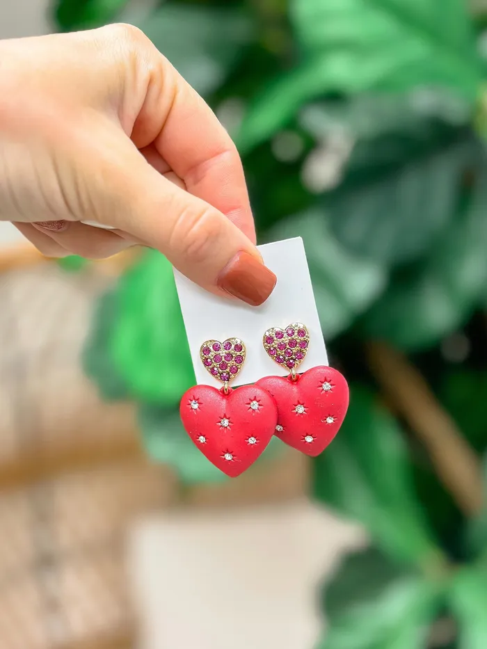 Prep Obsessed ESS Sparkling Heart Drop Dangle Earrings Red Earrings