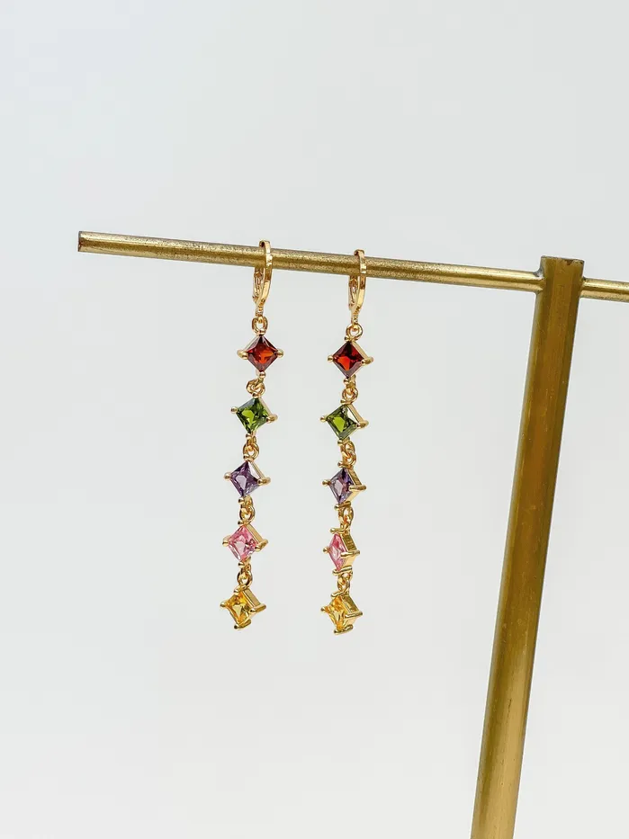 Prep Obsessed JJ Earrings Glitzy Diamond Drop Chain Earrings Multi