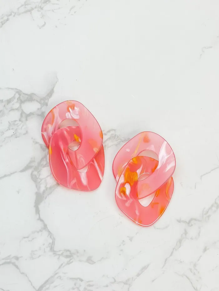 Prep Obsessed JJ Earrings Marbled Linked Statement Dangle Earrings Pink