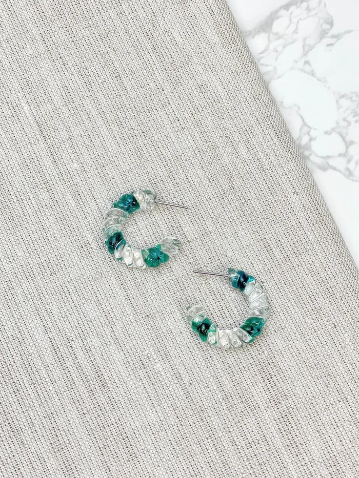 Prep Obsessed JJ Earrings Petite Dried Flower Hoop Earrings Green