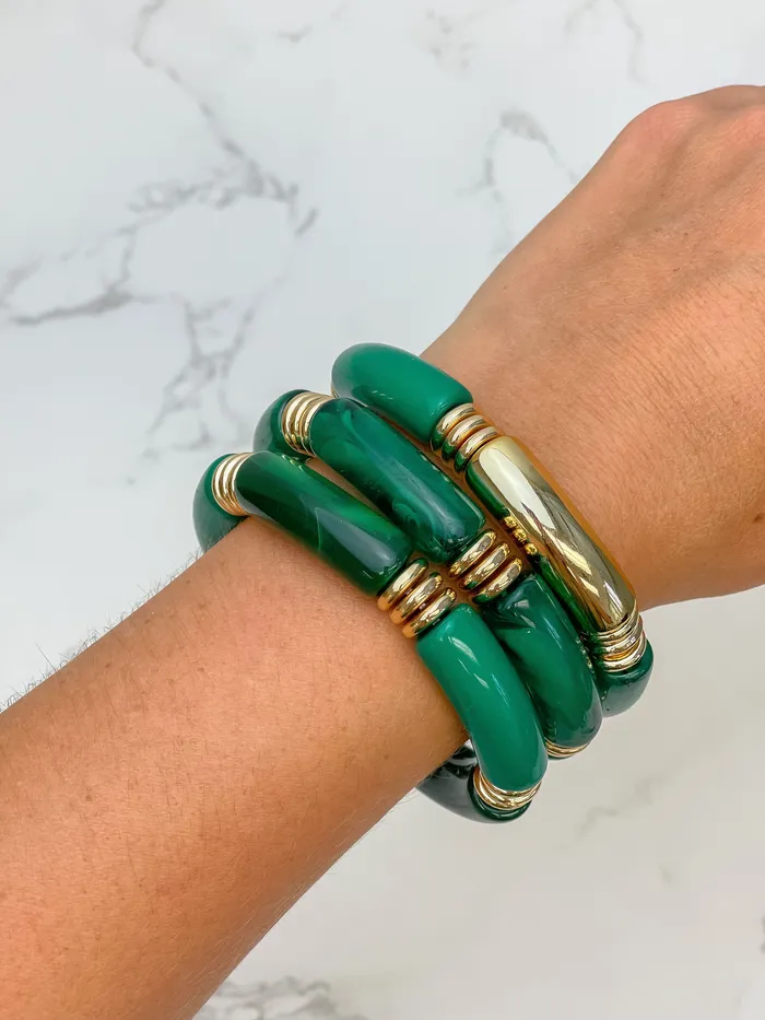 Prep Obsessed JM Bracelets Acrylic Tube Stretch Bracelet Set Emerald Green