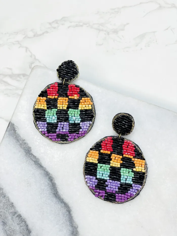Prep Obsessed MOA Earrings Checkered Beaded Dangled Earrings Multi