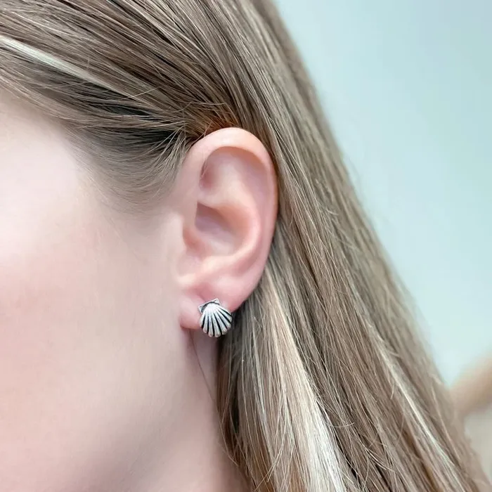 Prep Obsessed MOA Earrings Silver Seashell Stud Earrings
