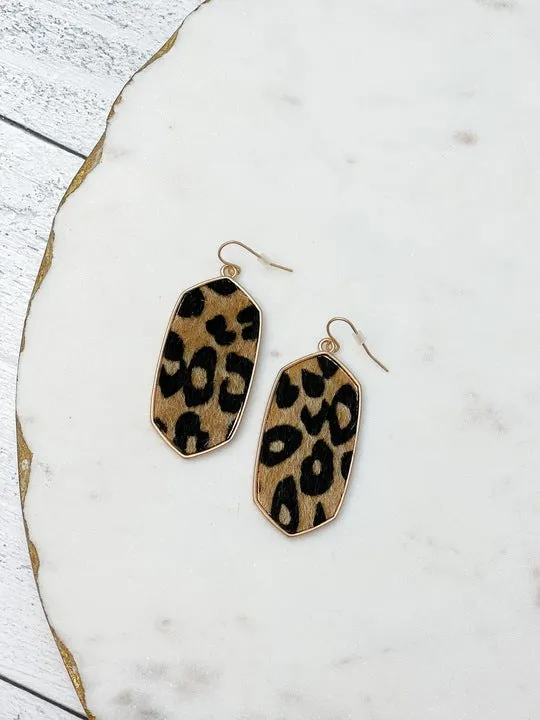 Prep Obsessed PBE Textured Leopard Gold Drop Earrings Earrings