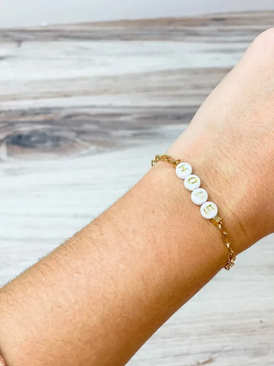 Prep Obsessed RM Bracelets Hope Beaded Gold Link Toggle Bracelet