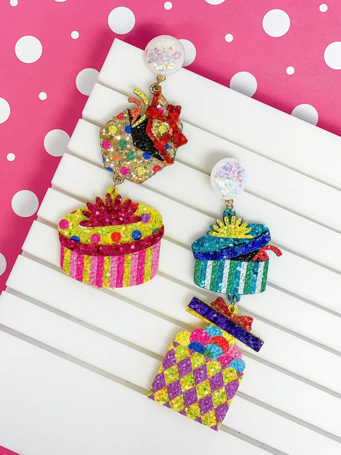 Prep Obsessed RNK Earrings Celebrate Glittery Gift Boxes Dangle Earrings