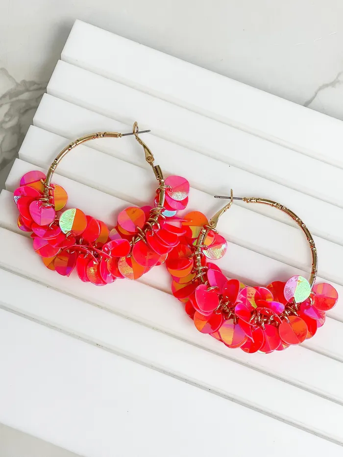 Prep Obsessed RNK Earrings Gold Sequin Hoop Earrings Bright Pink