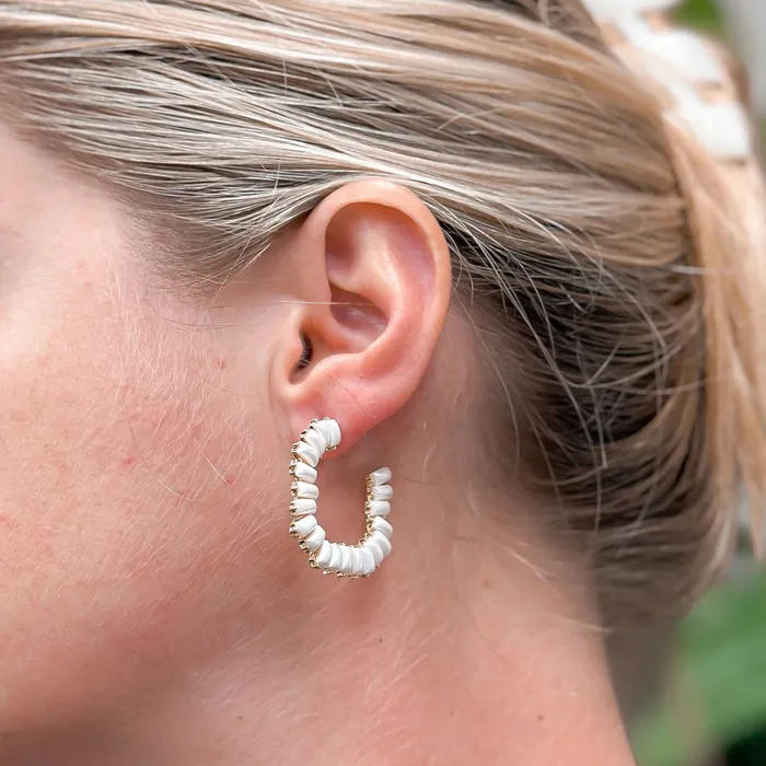 Prep Obsessed TJ Earrings Elongated Pearl Hoop Earrings