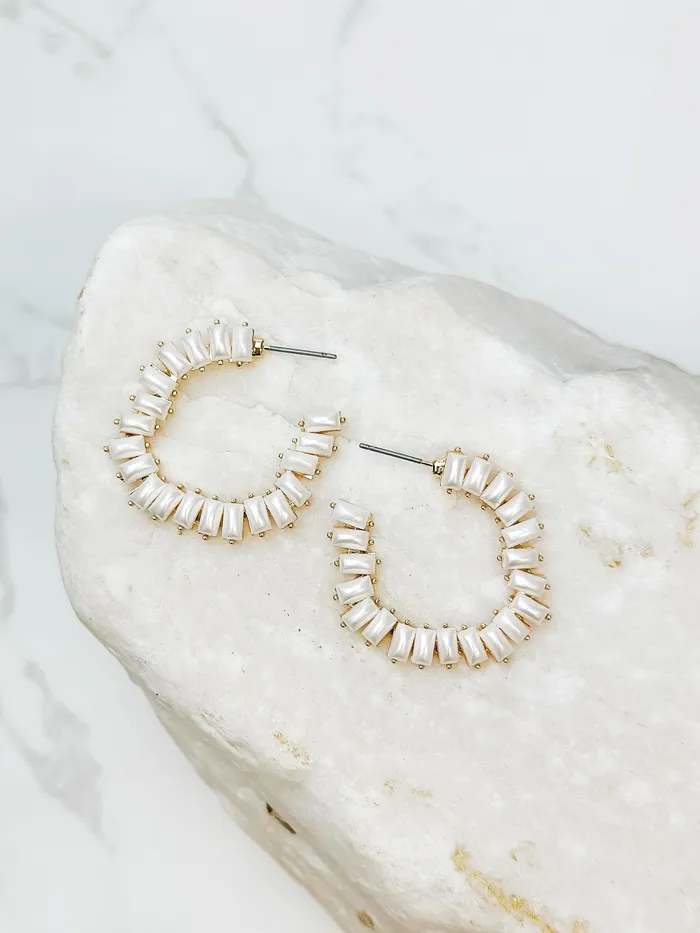 Prep Obsessed TJ Earrings Elongated Pearl Hoop Earrings