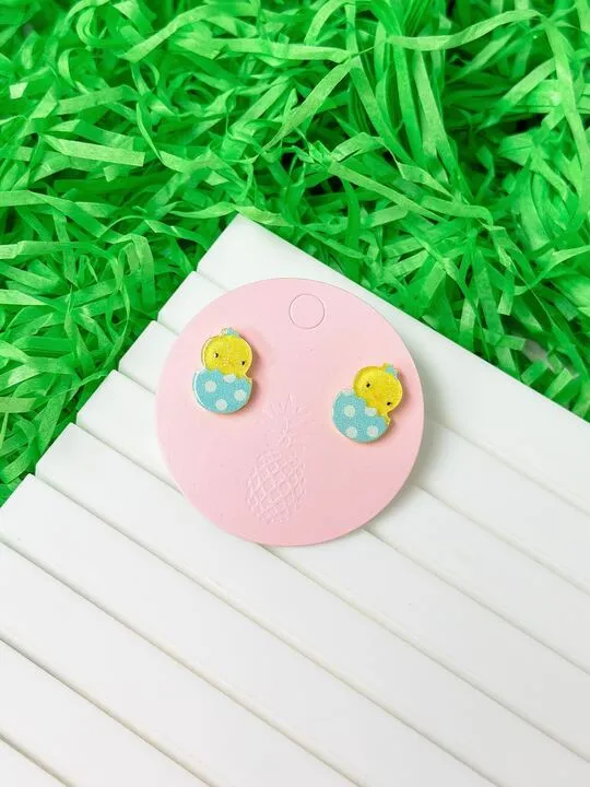 Prep Obsessed VP Earrings Acrylic Easter Chick Stud Earrings Blue