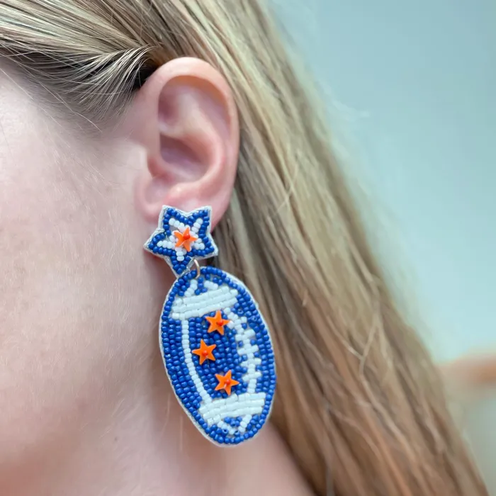 Prep Obsessed WT Earrings Blue Orange Football Dangle Earrings
