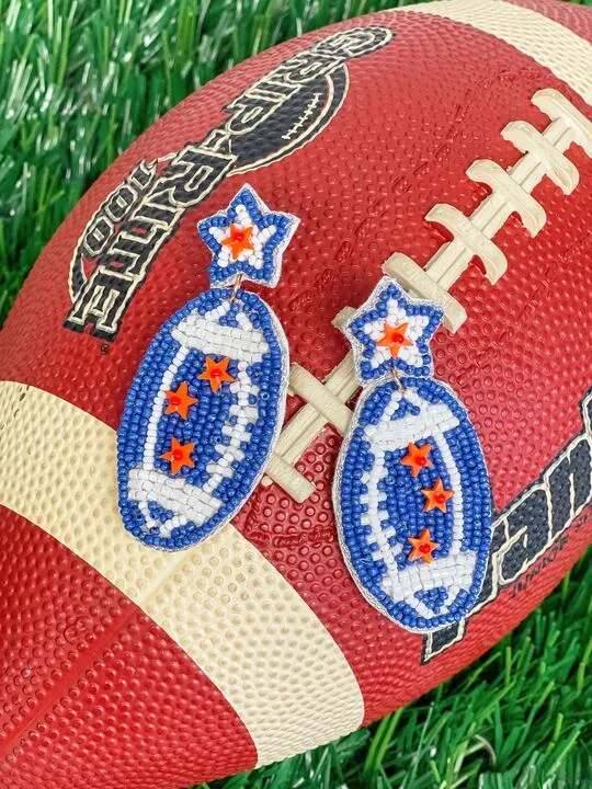 Prep Obsessed WT Earrings Blue Orange Football Dangle Earrings