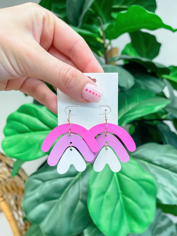 Prep Obsessed WT Earrings Pink Geometric Arch Dangle Earrings