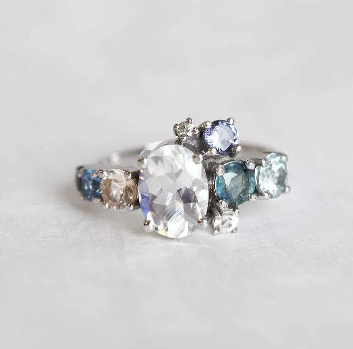 Revel Oval Moonstone Cluster Ring Capucinne Rings