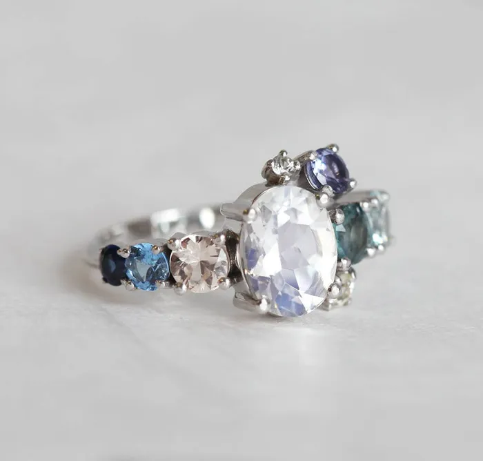 Revel Oval Moonstone Cluster Ring Capucinne Rings