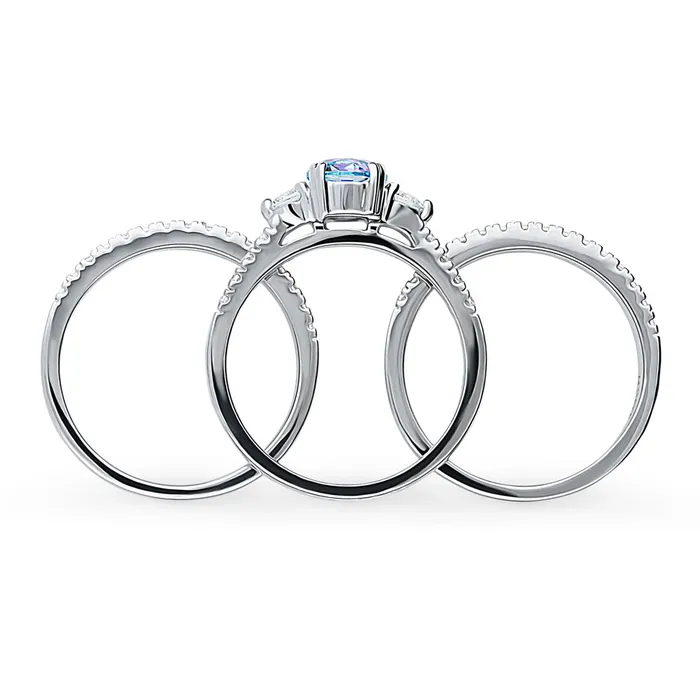 Rings 3Stone Kaleidoscope Purple Aqua CZ Ring Set in Sterling Silver BERRICLE