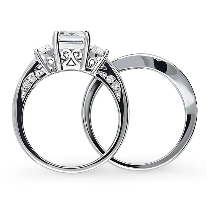 Rings BERRICLE 3Stone 21ct Emerald Cut CZ Ring Set in Sterling Silver