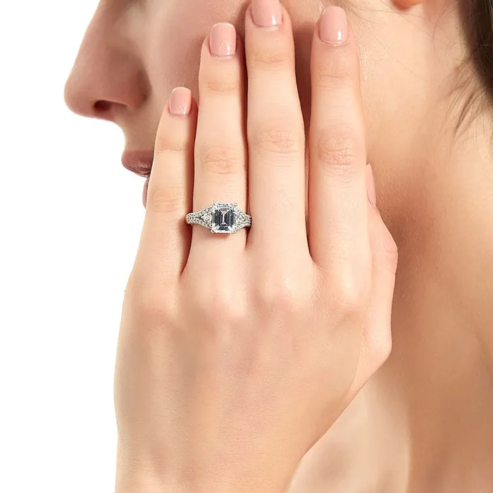 Rings BERRICLE 3Stone 26ct Emerald Cut CZ Split Shank Ring in Sterling Silver