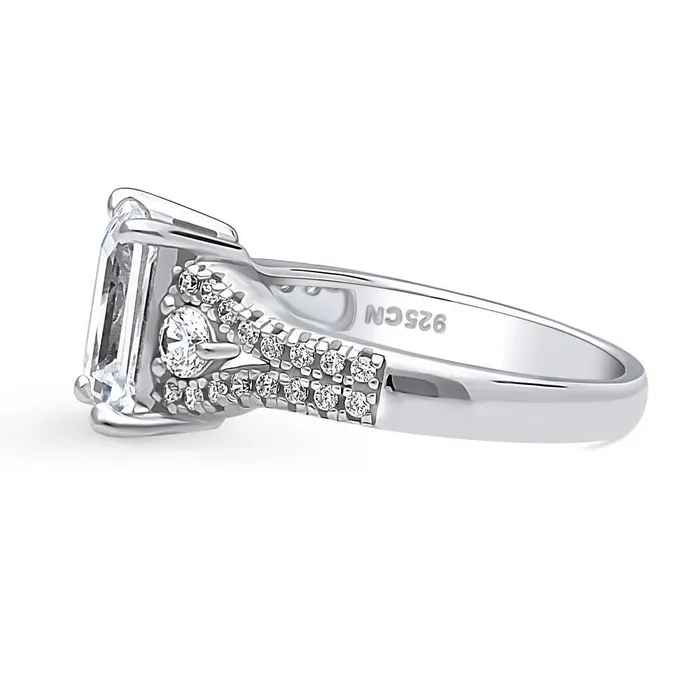 Rings BERRICLE 3Stone 26ct Emerald Cut CZ Split Shank Ring in Sterling Silver