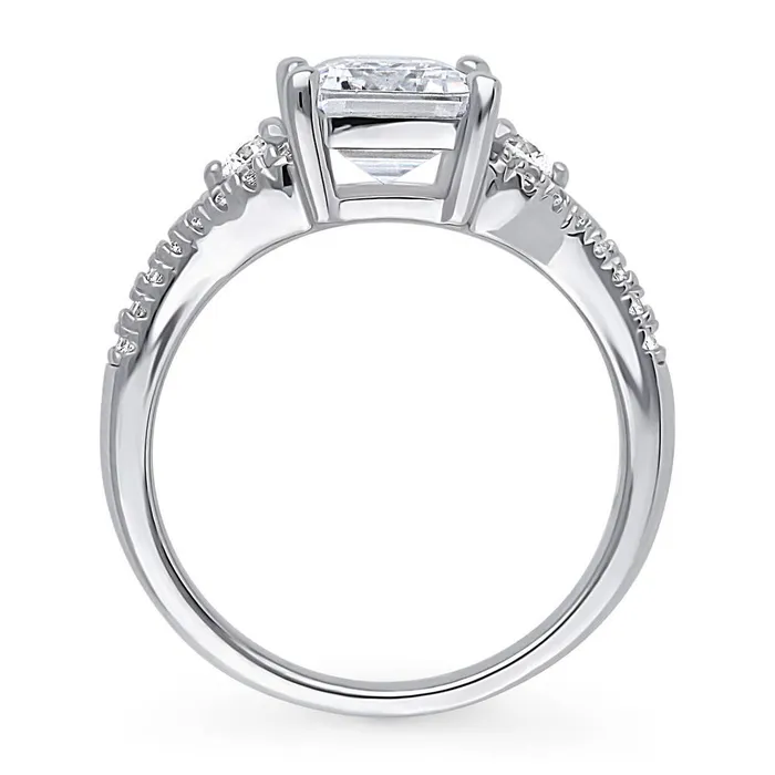 Rings BERRICLE 3Stone 26ct Emerald Cut CZ Split Shank Ring in Sterling Silver