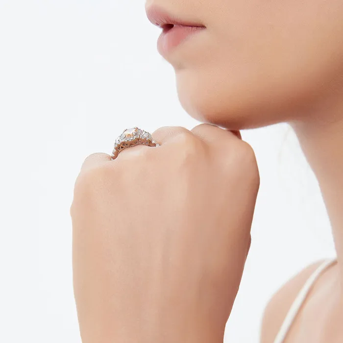 Rings BERRICLE 3Stone Halo Yellow Oval CZ Ring in Sterling Silver 12ct