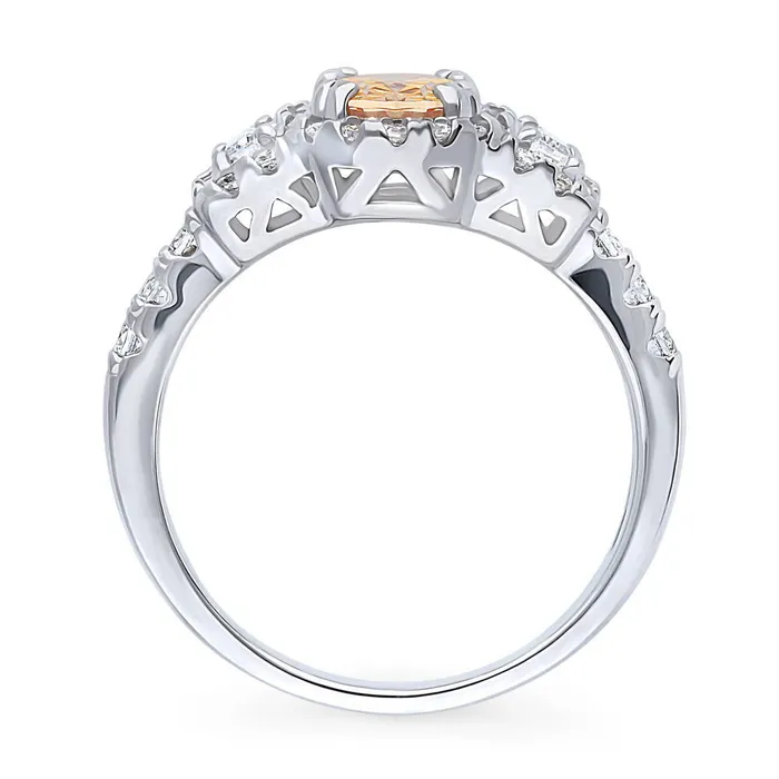 Rings BERRICLE 3Stone Halo Yellow Oval CZ Ring in Sterling Silver 12ct