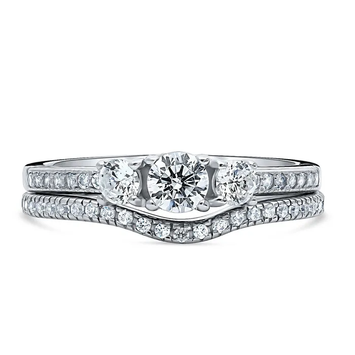 Rings BERRICLE 3Stone Wishbone 025ct CZ Ring Set in Sterling Silver
