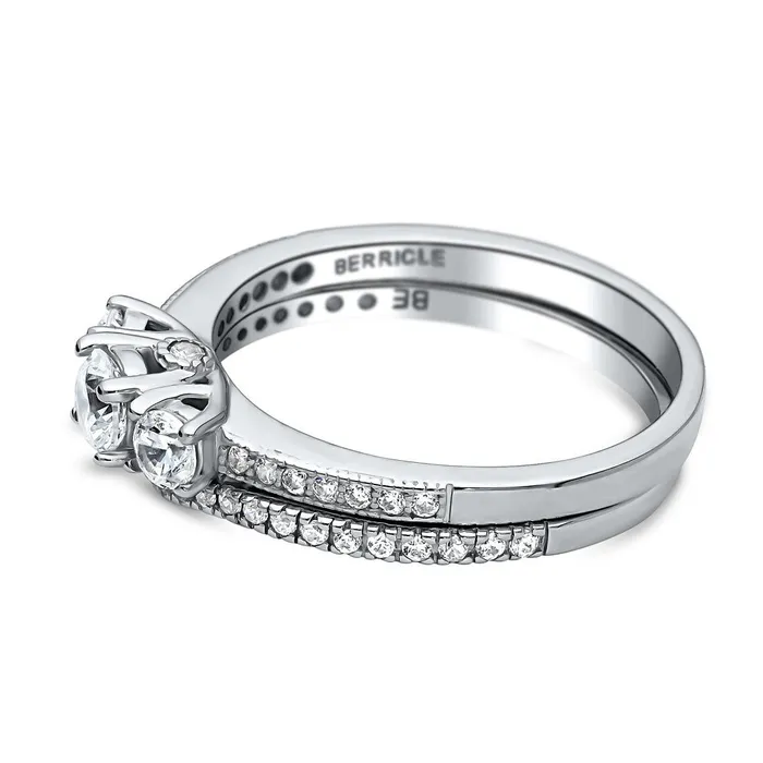 Rings BERRICLE 3Stone Wishbone 025ct CZ Ring Set in Sterling Silver
