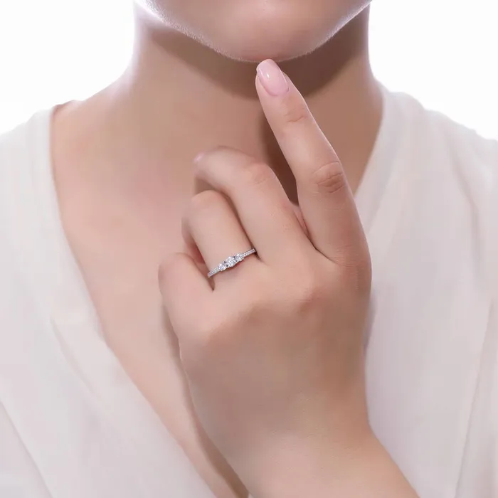 Rings BERRICLE 3Stone Wishbone 025ct CZ Ring Set in Sterling Silver