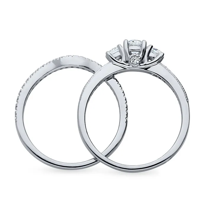 Rings BERRICLE 3Stone Wishbone 025ct CZ Ring Set in Sterling Silver
