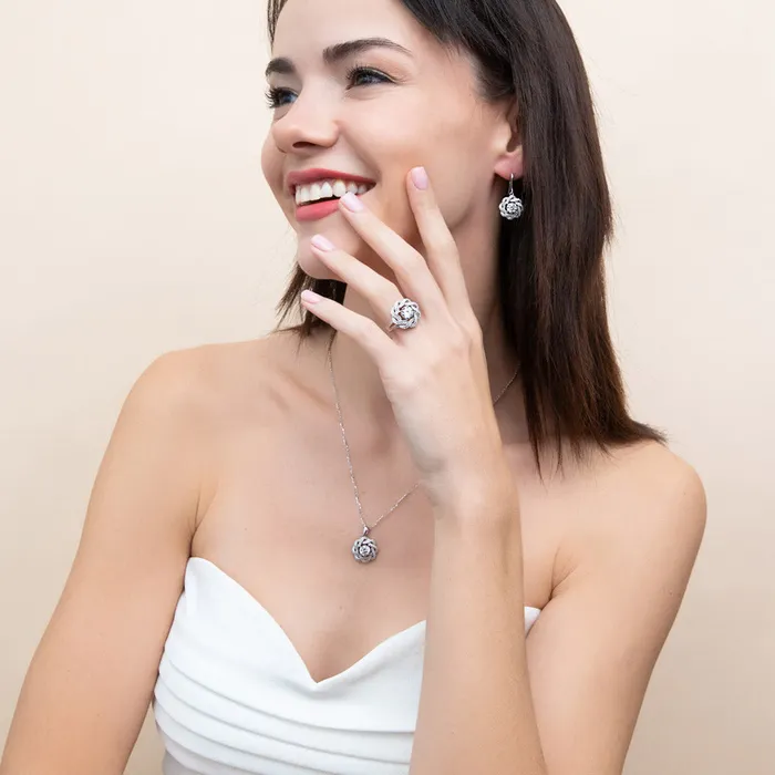 Rings BERRICLE Flower Woven CZ Split Shank Ring in Sterling Silver