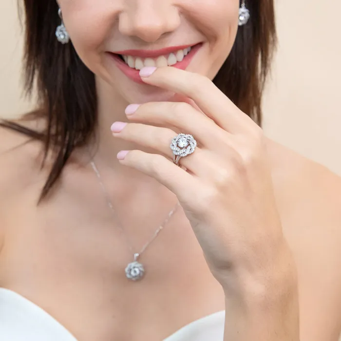 Rings BERRICLE Flower Woven CZ Split Shank Ring in Sterling Silver
