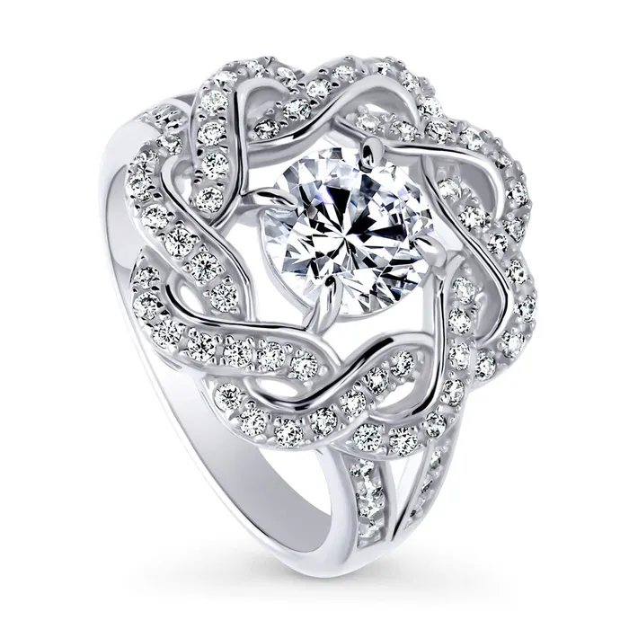 Rings BERRICLE Flower Woven CZ Split Shank Ring in Sterling Silver