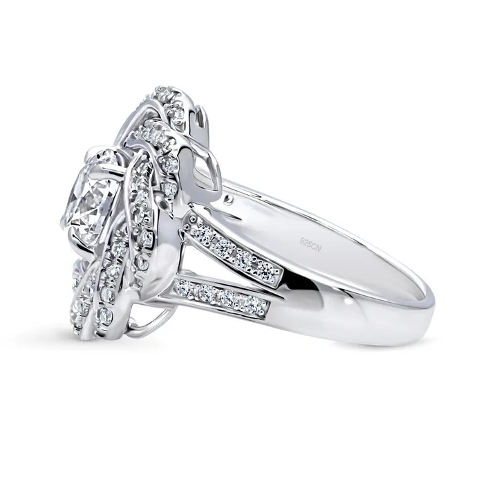 Rings BERRICLE Flower Woven CZ Split Shank Ring in Sterling Silver