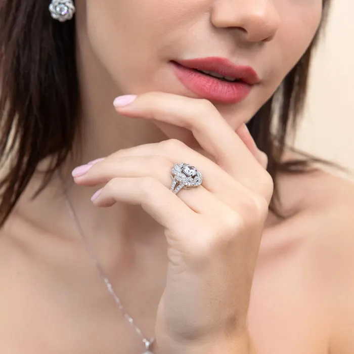 Rings BERRICLE Flower Woven CZ Split Shank Ring in Sterling Silver