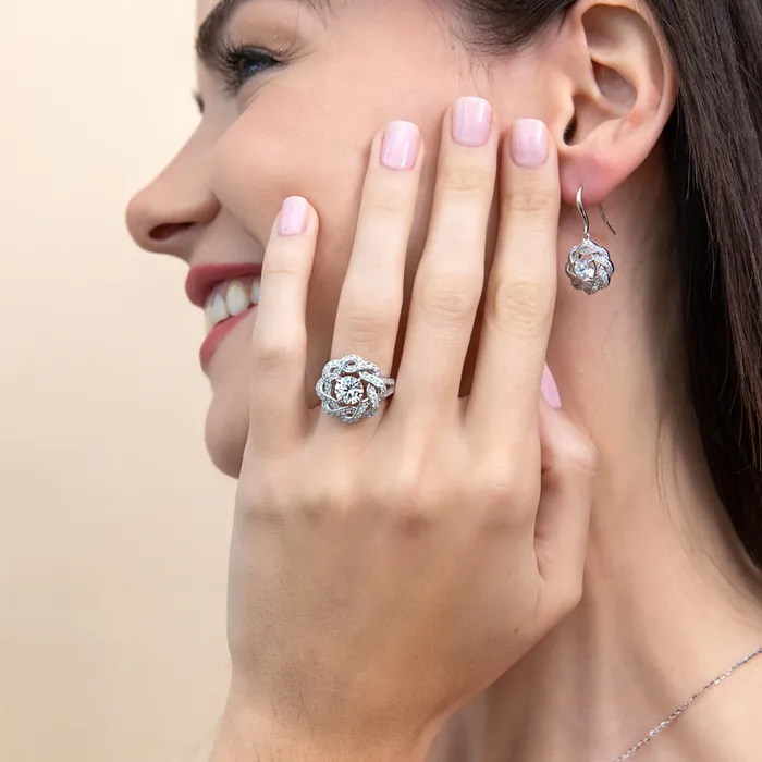 Rings BERRICLE Flower Woven CZ Split Shank Ring in Sterling Silver