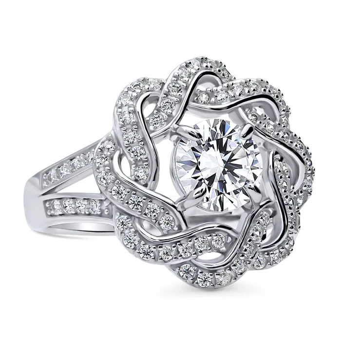 Rings BERRICLE Flower Woven CZ Split Shank Ring in Sterling Silver
