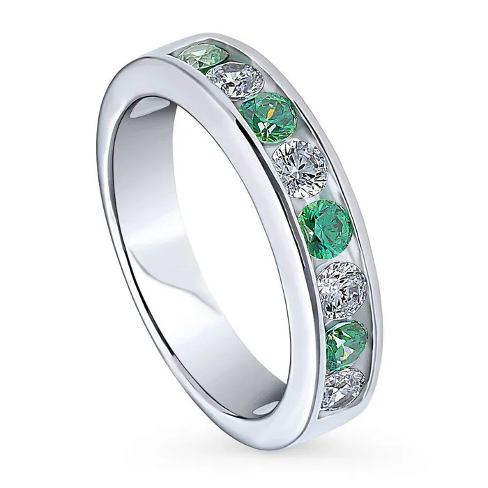 Rings BERRICLE Green Channel CZ Stackable Eternity Ring in Sterling Silver