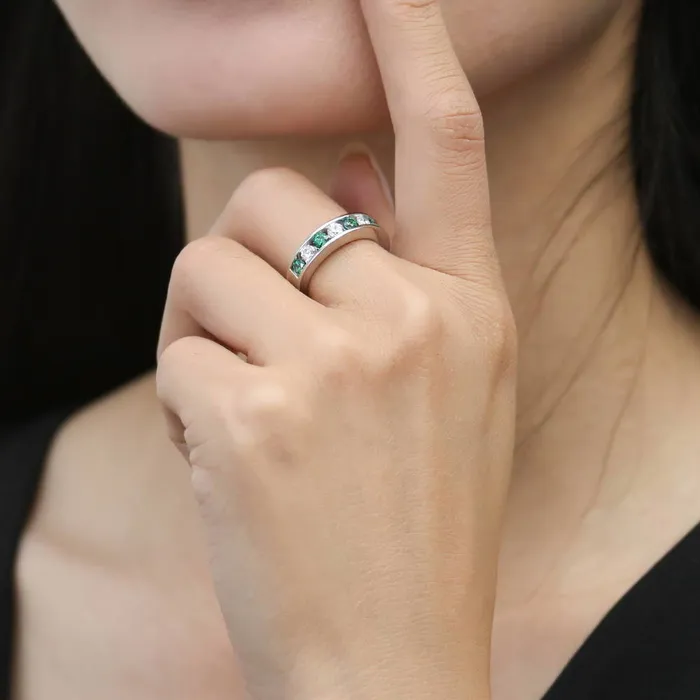 Rings BERRICLE Green Channel CZ Stackable Eternity Ring in Sterling Silver