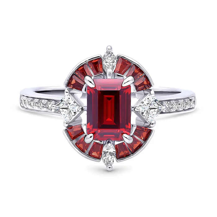 Rings BERRICLE Halo Art Deco Simulated Garnet CZ Ring in Sterling Silver