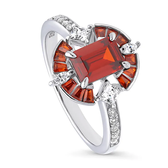 Rings BERRICLE Halo Art Deco Simulated Garnet CZ Ring in Sterling Silver