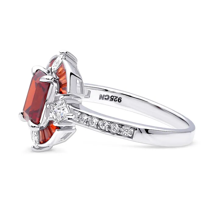 Rings BERRICLE Halo Art Deco Simulated Garnet CZ Ring in Sterling Silver