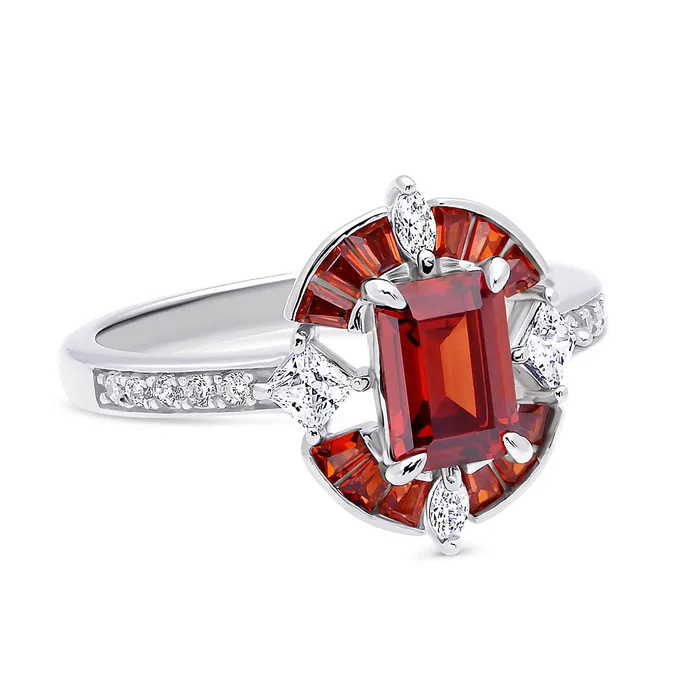 Rings BERRICLE Halo Art Deco Simulated Garnet CZ Ring in Sterling Silver