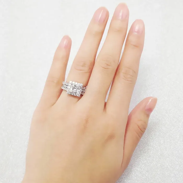 Rings BERRICLE Halo Princess CZ Insert Ring Set in Sterling Silver