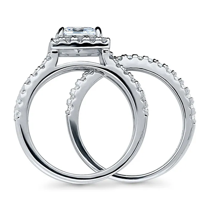 Rings BERRICLE Halo Princess CZ Insert Ring Set in Sterling Silver