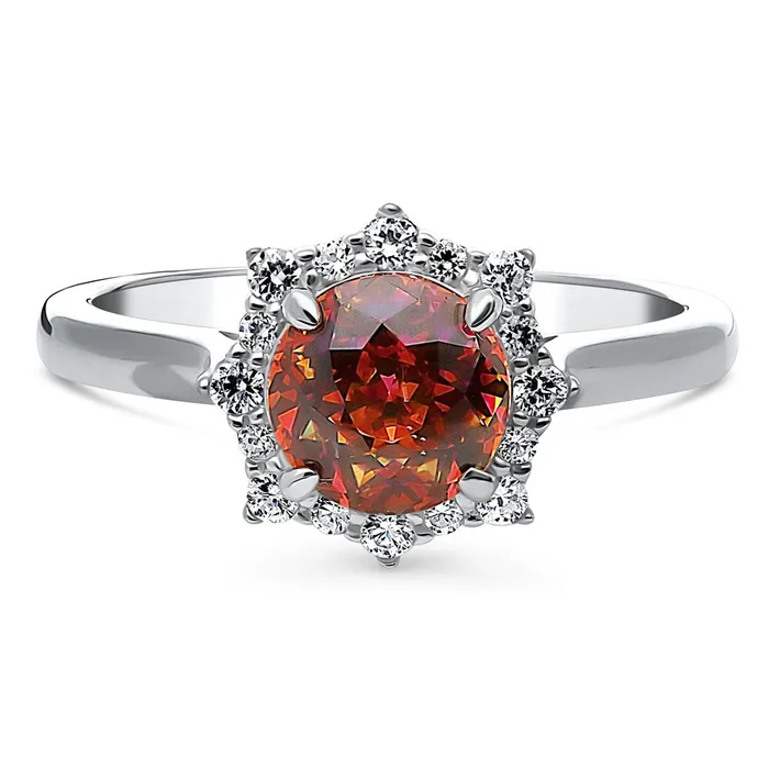 Rings BERRICLE Halo Sunburst Red Orange CZ Ring in Sterling Silver