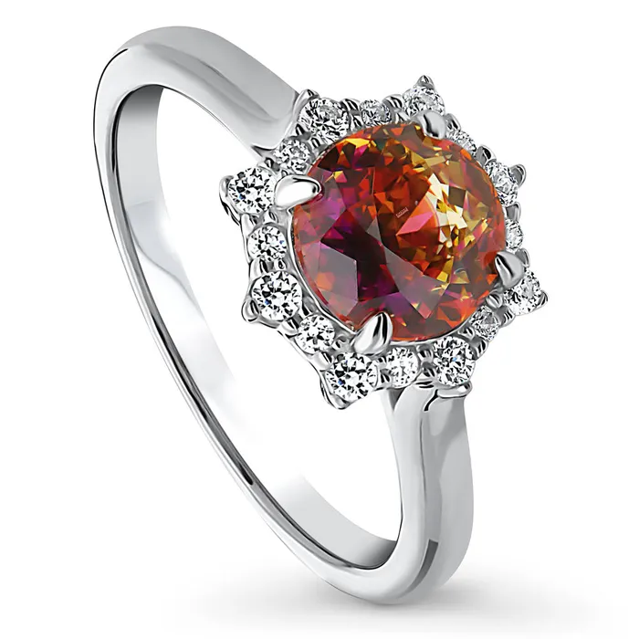 Rings BERRICLE Halo Sunburst Red Orange CZ Ring in Sterling Silver